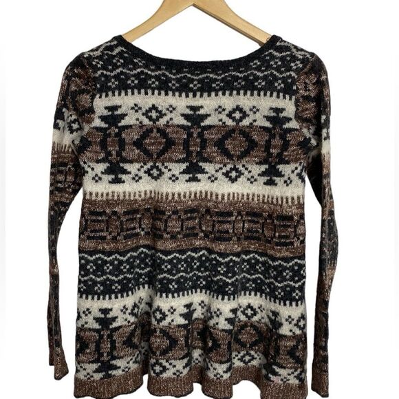 FREE PEOPLE V-Neck Striped Navajo Tribal Pattern Wool Blend Sweater - Picture 3 of 7
